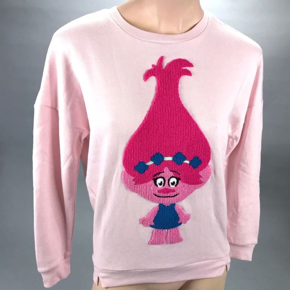 NWT DreamWorks Trolls Princess Poppy Pink Boxy Sweatshirt - Adult/Junior XS